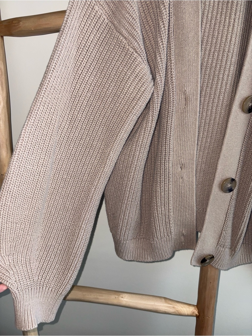 H&M Oversized Waffle Knit Button-Front Cardigan - Taupe - Picture 4 of 5